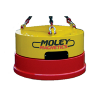 Yellow and red hydraulic magnet on chains